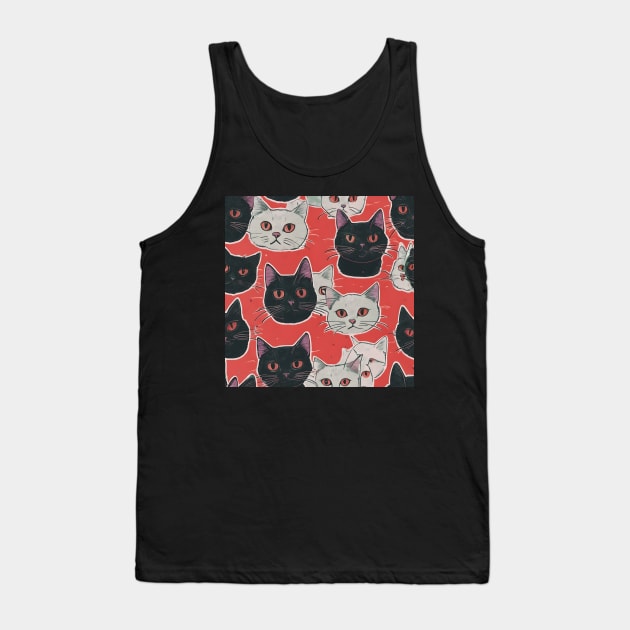 Black And White Cats Pattern Tank Top by vanityvibes